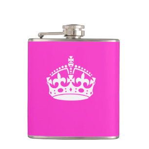 KEEP CALM CROWN Royal Icon on Pink Customise it Hip Flask