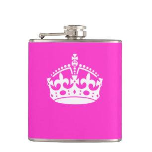 KEEP CALM CROWN Royal Icon on Pink Customise it Hip Flask