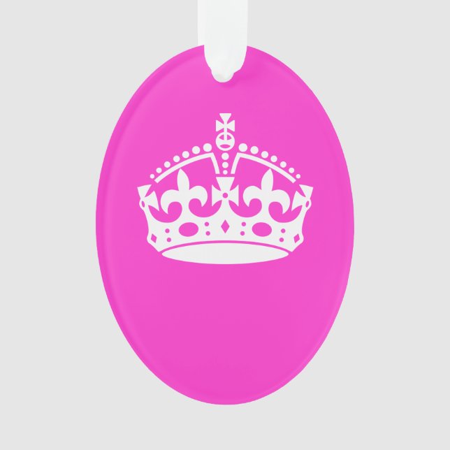 KEEP CALM CROWN Royal Icon on Pink Customise it Ornament (Front)