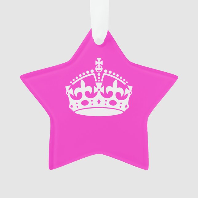 KEEP CALM CROWN Royal Icon on Pink Customise it Ornament (Front)