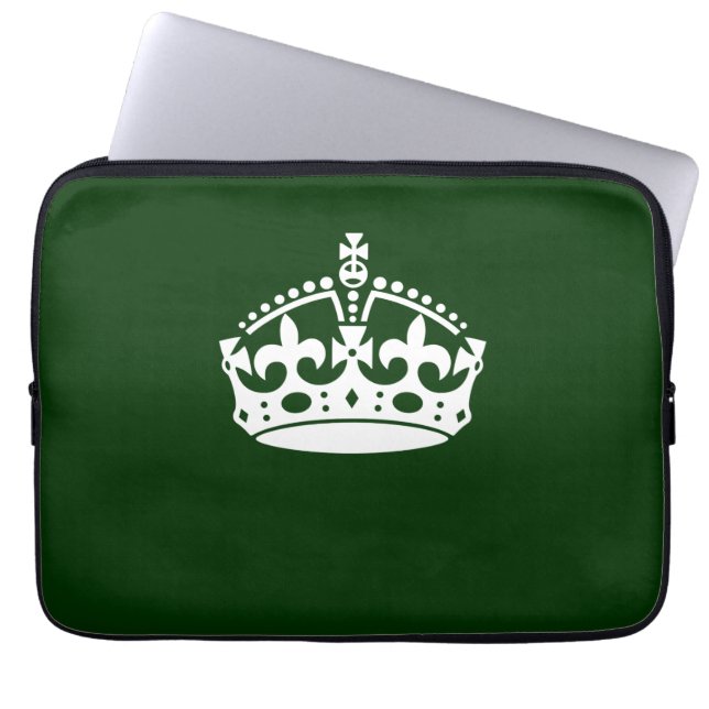 Keep Calm Crown Symbol on Forest Green Laptop Sleeve (Front)