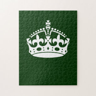 KEEP CALM CROWN Symbol on Green Decor Jigsaw Puzzle
