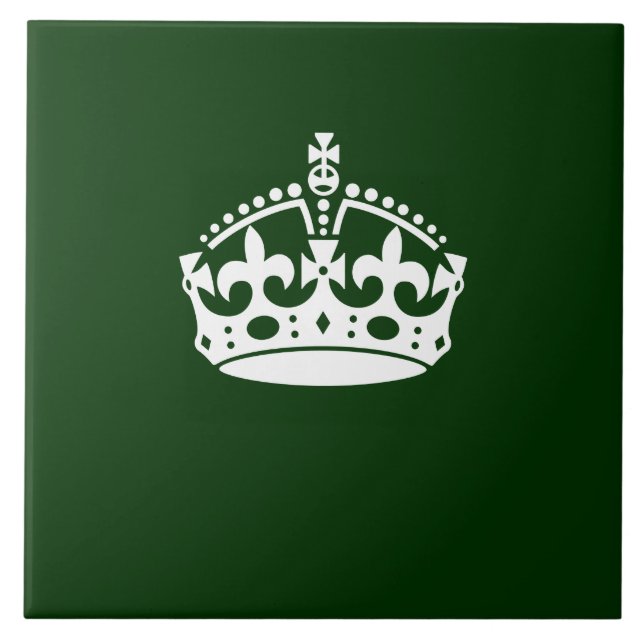 KEEP CALM CROWN Symbol on Green Decor Tile (Front)
