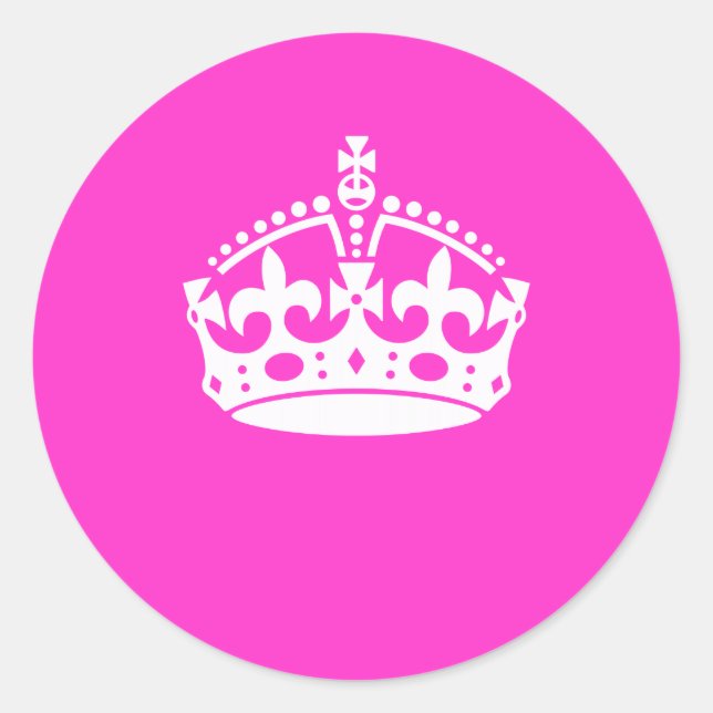 KEEP CALM CROWN Symbol on Hot Pink Decor Classic Round Sticker (Front)