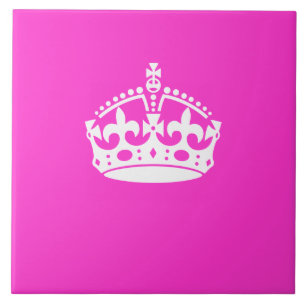 KEEP CALM CROWN Symbol on Hot Pink Decor Tile