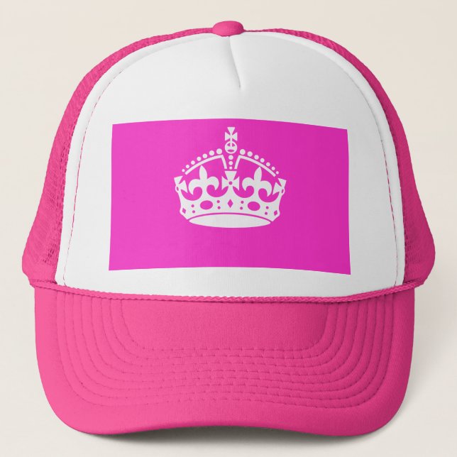 KEEP CALM CROWN Symbol on Hot Pink Decor Trucker Hat (Front)