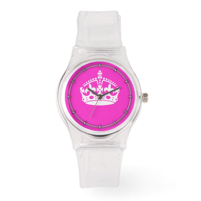 KEEP CALM CROWN Symbol on Hot Pink Decor Watch (Front)