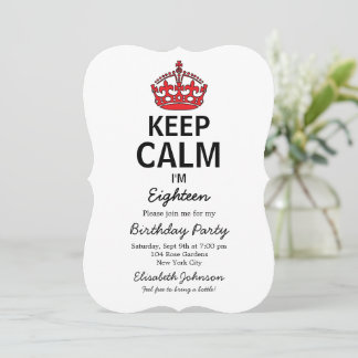 Keep Calm Eighteenth Birthday Invitation