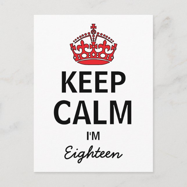 Keep Calm Eighteenth Birthday Invitation Postcard (Front)