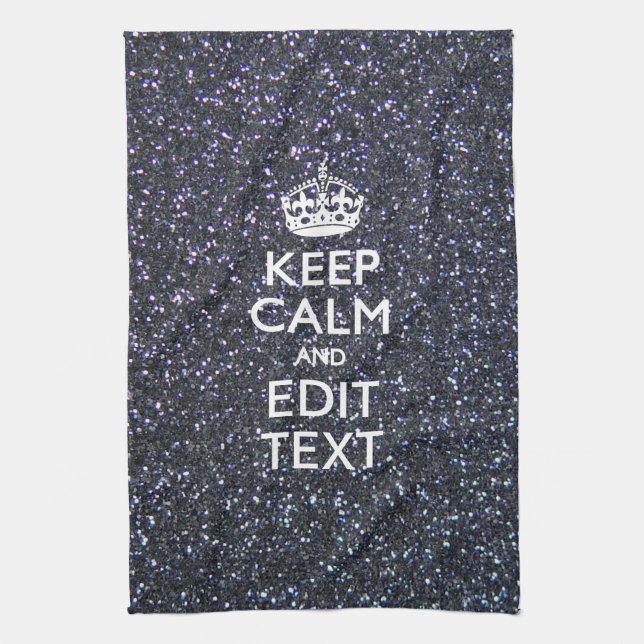 Keep Calm for Your Text on Midnight Style Tea Towel (Vertical)