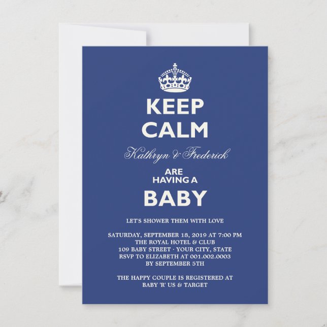 Keep Calm Funny Couples Baby Shower Party Invite (Front)