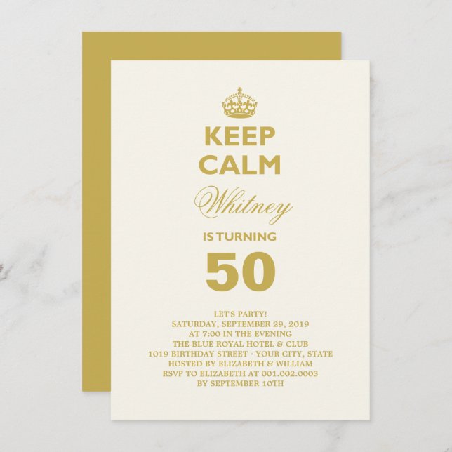 Keep Calm Funny Milestone Birthday Party Invite (Front/Back)