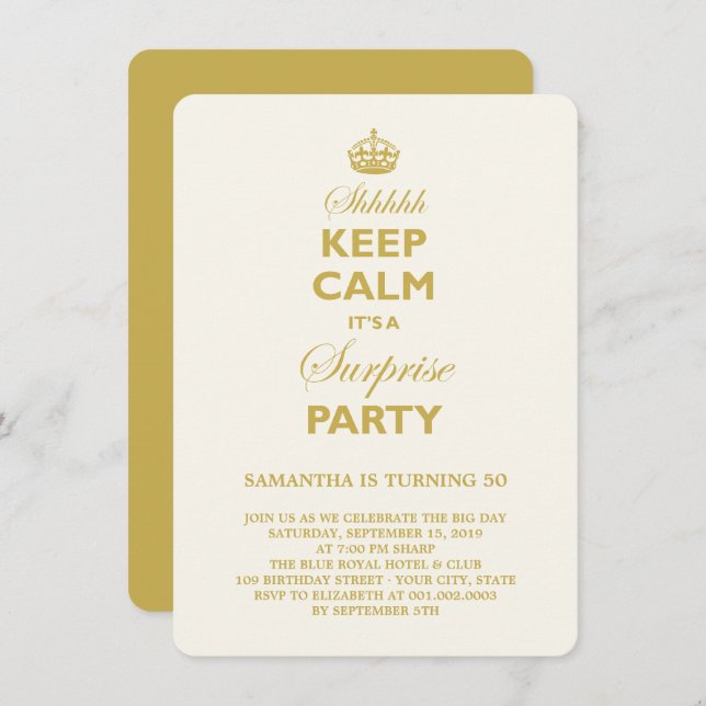 Keep Calm Funny Milestone Surprise Birthday Invite (Front/Back)