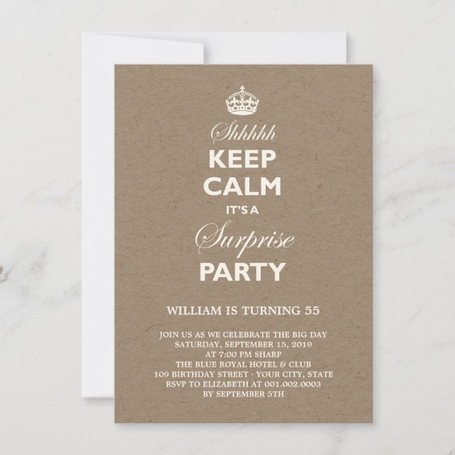 Keep Calm Funny Milestone Surprise Birthday Invite (Front)