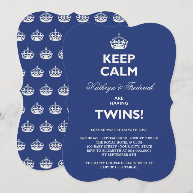 Keep Calm Funny Twins Couples Baby Shower Invite (Front/Back)