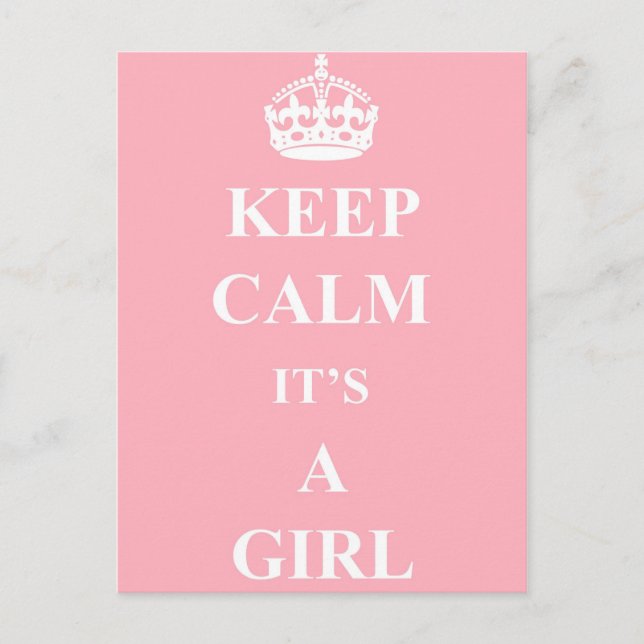 Keep Calm Girl Baby Announcement Postcard (Front)