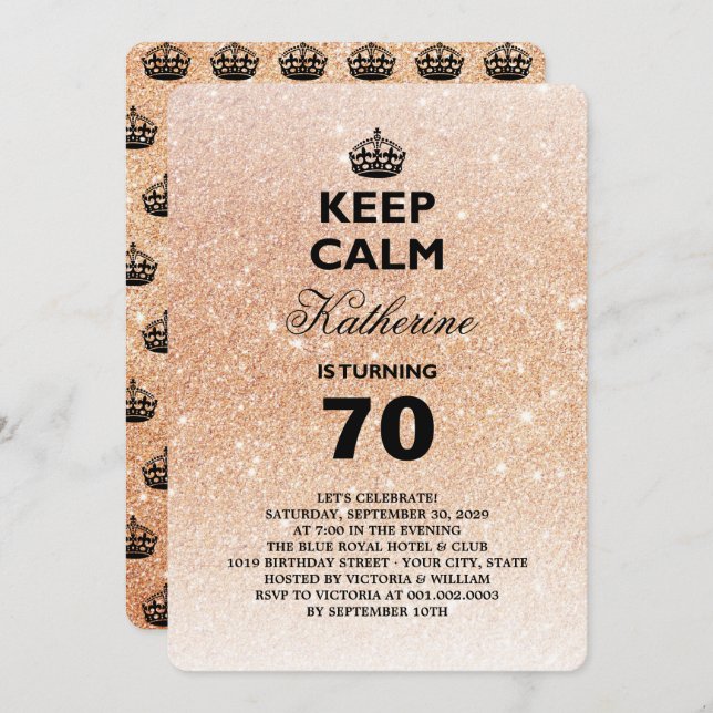 Keep Calm Glitter Milestone Birthday Party Invite (Front/Back)