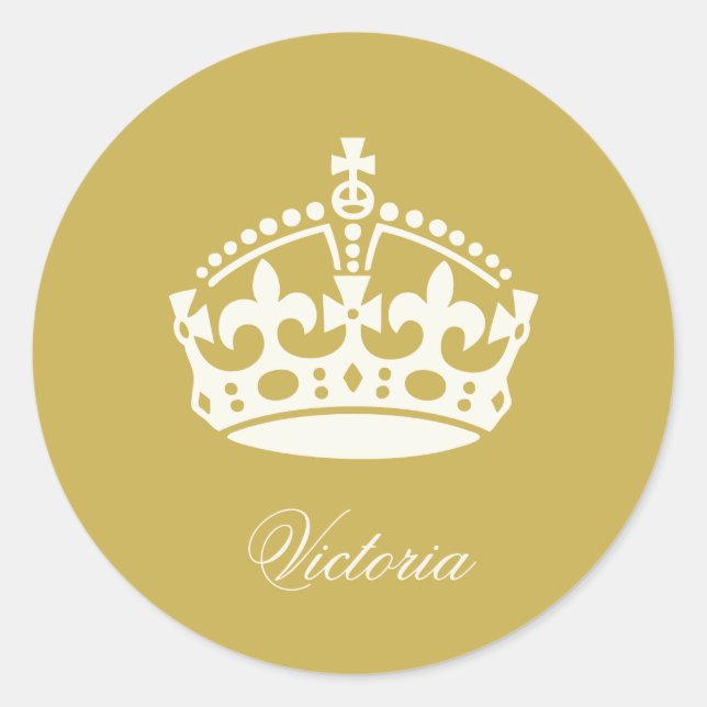 Keep Calm Gold Crown Logo Chic Party Favour Sticke Classic Round Sticker (Front)