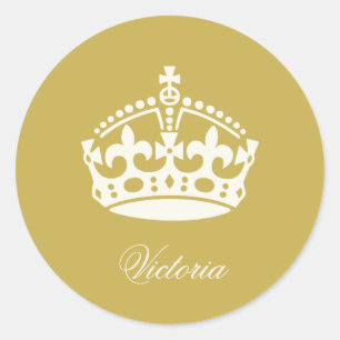 Keep Calm Gold Crown Logo Chic Party Favour Sticke Classic Round Sticker