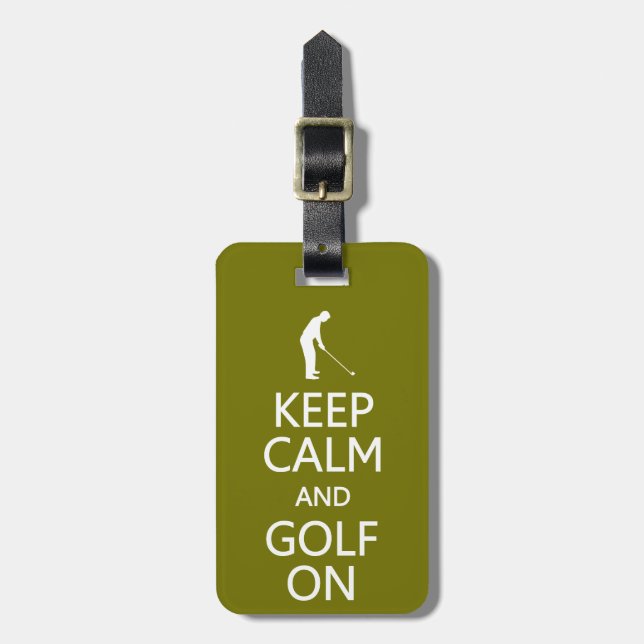 Keep Calm & Golf On custom luggage tag (Front Vertical)