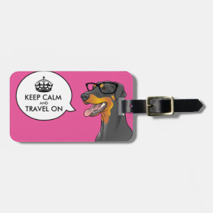 KEEP CALM Hipster Dog Geek Doberman Travel Tag