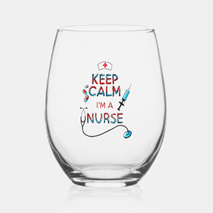 keep calm iam nurse stemless wine glass