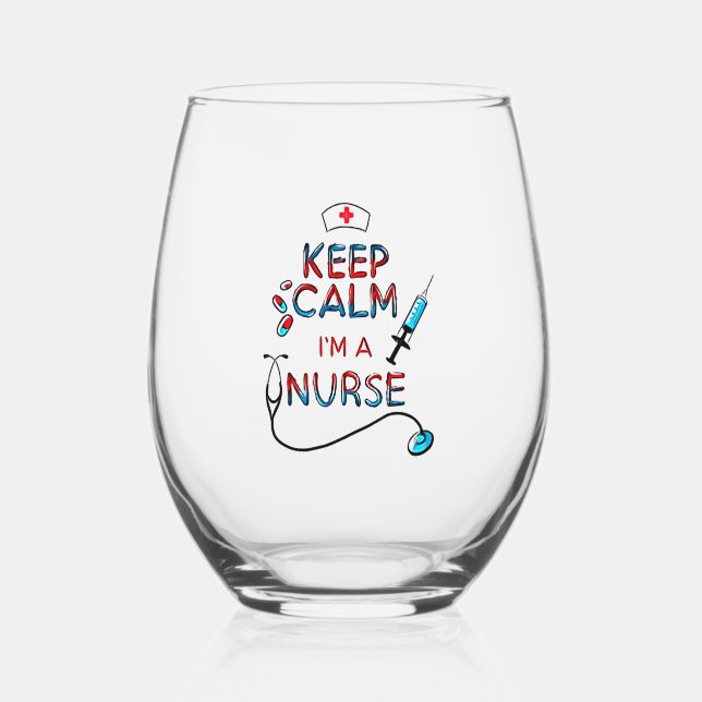 keep calm iam nurse  stemless wine glass (Front)