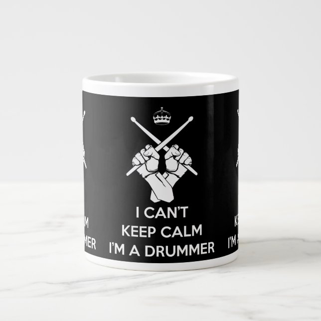 Keep calm I'm a drummer, can't keep calm Large Coffee Mug (Front)