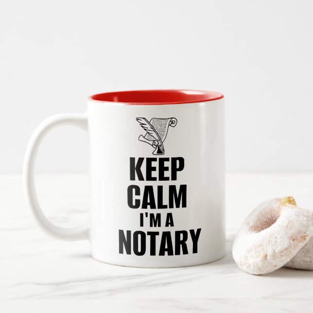 Keep Calm I'm a Notary Quill Pen and Document Two-Tone Coffee Mug (With Donut)
