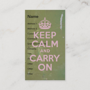 Keep Calm in Pink on Olive Paint Business Card