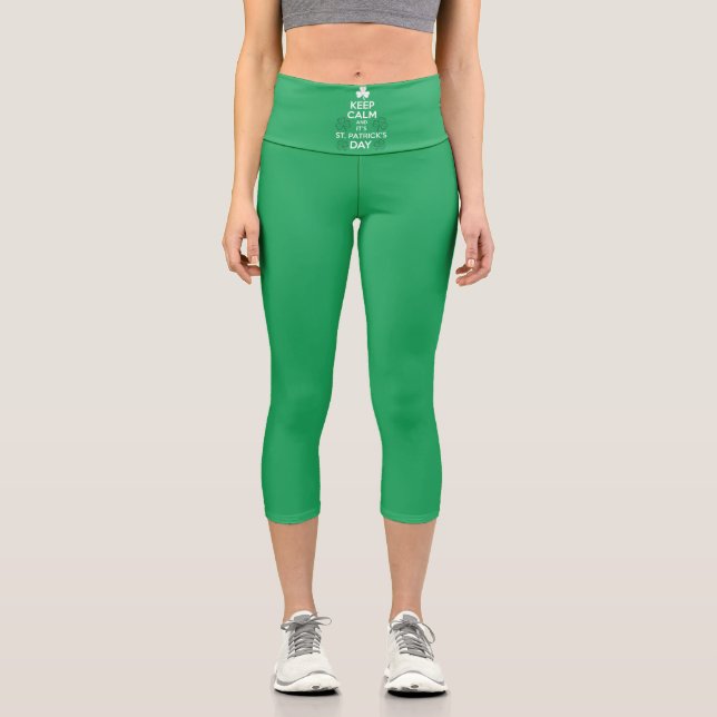 Keep Calm It's St Patricks Day Irish  Capri Leggings (Front)
