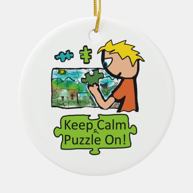 Keep Calm Jigsaw Puzzle Ceramic Tree Decoration (Front)