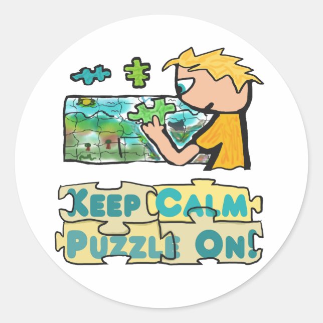 Keep Calm Jigsaw Puzzle Classic Round Sticker (Front)