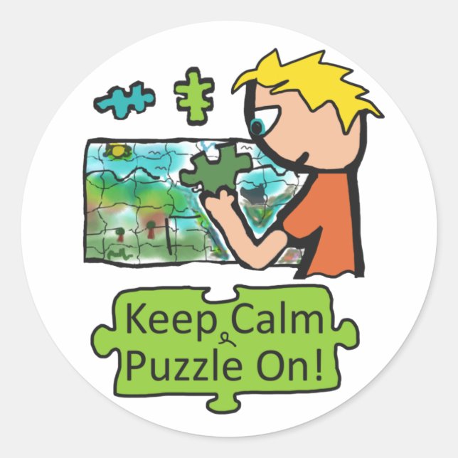 Keep Calm Jigsaw Puzzle Classic Round Sticker (Front)