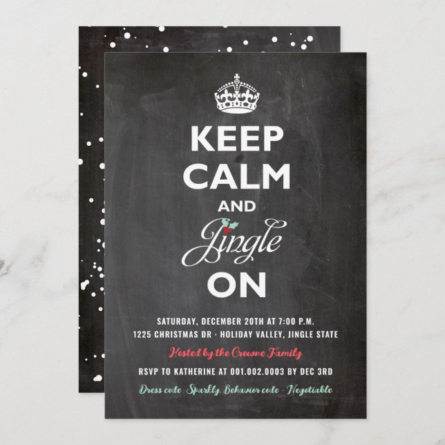 Keep Calm & Jingle On Rustic Holiday Party Invite (Front/Back)
