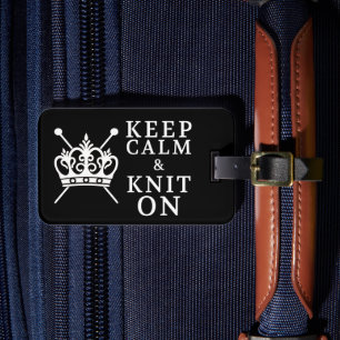 Keep Calm Knit On Crafts / Crown Logo {Dark} Luggage Tag