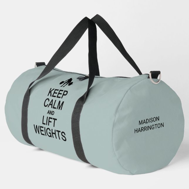 Keep Calm & Lift Weights custom name & colour Duffle Bag (Left Corner)
