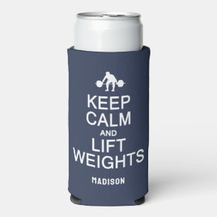 Keep Calm & Lift Weights custom name & colour Seltzer Can Cooler