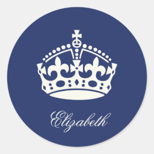 Keep Calm Navy Blue Crown Logo Party Favour Sticke Classic Round Sticker