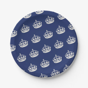 Keep Calm Navy Crown Birthday Party Paper Plates