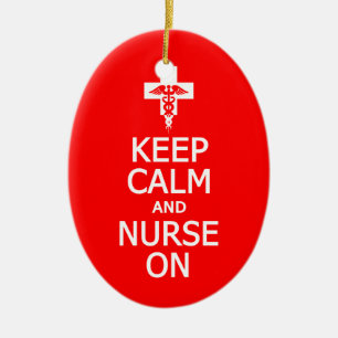Keep Calm & Nurse On ornament, customize Ceramic Tree Decoration