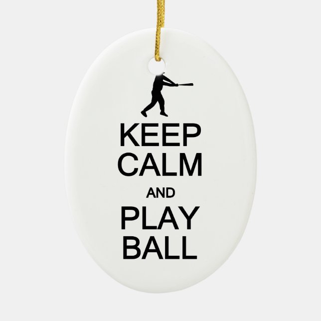 Keep Calm & Play Ball ornament, customise Ceramic Tree Decoration (Front)