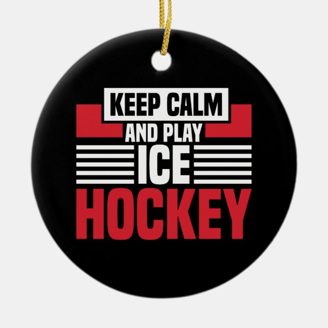 Keep Calm Play Hockey Ceramic Tree Decoration (Front)