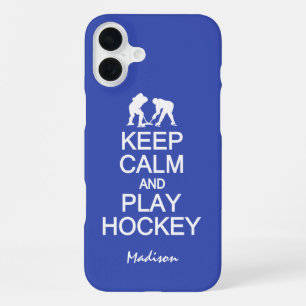 Keep Calm & Play Hockey custom name & colour iPhone 16 Plus Case