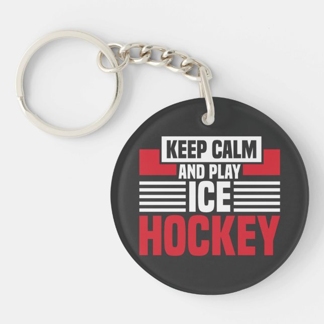 Keep Calm Play Hockey Key Ring (Front)