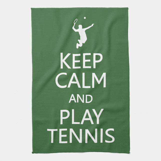 Keep Calm & Play Tennis custom color kitchen towel (Vertical)