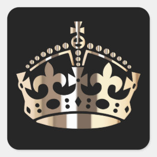 Keep Calm Polished Brass Crown - Change background Square Sticker