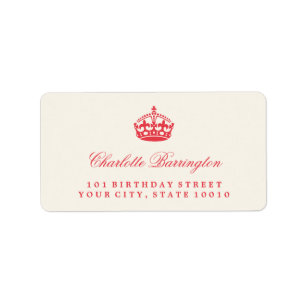 Keep Calm Red Crown Birthday Party Address Labels