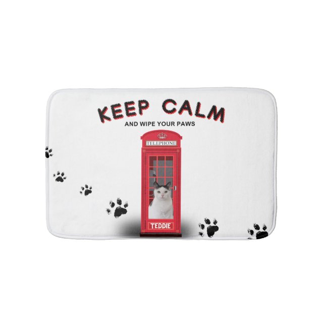 'Keep Calm' Red Phone Booth customizable Bath Mat (Front)