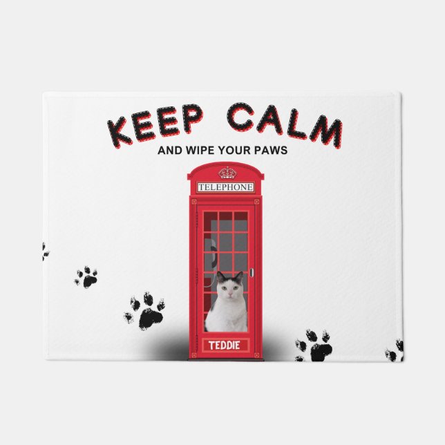 'Keep Calm' Red Phone Booth customizable Doormat (Front)